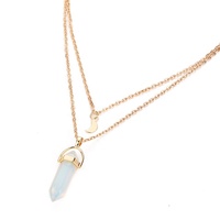 Collier ras de cou en métal superposé G.tang, fin, avec pendentif en cristal de quartz rose lune, turquoise, pierre naturelle de guérison