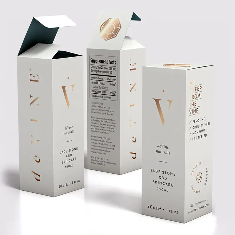 High Quality gold Foil Paperboard Cosmetic package Folding Cartons box Digital Print Packaging Boxes for skin care