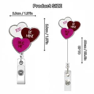 Clip para insignias de acrílico con purpurina divertida de corazón rosa, con diseño de <span class=keywords><strong>Cupido</strong></span>, cierre a presión con tirador telescópico, para el Día de San Valentín, DIY, transfronterizo - Product Image 1