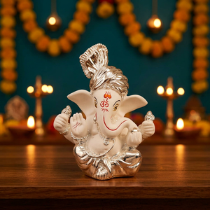 3.5 Inch Handmade Silver Plated Stainless Steel Ganesha <b>Statue</b> <b>Religious</b> Art Decor For Diwali Wedding And Festive Display - Product Image 2