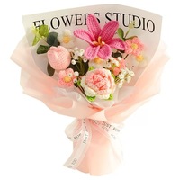Meilleure vente transfrontalière : Bouquet tricoté à la main, motif tournesol fini, cadeau pour la Fête des Enseignants ; Fleurs artificielles tricotées