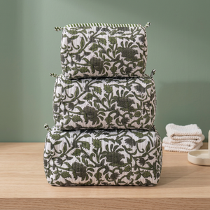 Bohemian Floral Print Pouch Set Textile Cosmetic Organizer Bags with Secure Zipper Closure Travel Pouch Set <b>Vanity</b> Pouch Set - Product Image 1