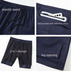 شورت رياضي للرجال بطبقتين طول متوسط شورت رياضي بشعار مخصص مع جيب عاكس للرجال شورت جري 2 في 1 - Product Image 4