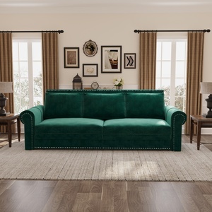 <span class=keywords><strong>Canapé</strong></span>-<span class=keywords><strong>lit</strong></span> confortable en velours style Chesterfield, convertible avec accoudoirs roulés et support en mousse haute densité - Product Image 5