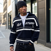 Pull en mohair à fourrure duveteuse à double fermeture éclair, vêtements de rue décontractés à épaules tombantes pour hommes, fabricant de vêtements personnalisés