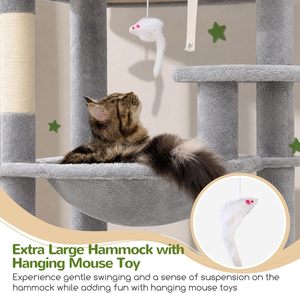 <strong>XL</strong> Size Tall Heavy Duty <strong>Cat</strong> <strong>Tree</strong> Tower with Stable Cozy Perches Big <strong>Hammock</strong> and Multiple Sisal Scratching Posts - Product Image 3