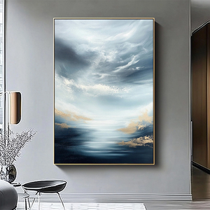 Décor d'entrée dessiné à la main feuille d'or bleu océan peintures à l'huile abstraites modernes paysage <span class=keywords><strong>naturel</strong></span> Art mural - Product Image 5