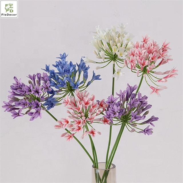 Fiore di loto Agapanthus blu di seta artificiale di alta qualità all'ingrosso per la decorazione dell'interno all'aperto della festa della tavola della casa di nozze