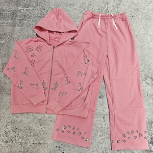 Custom Rhinestone Zip Baggy Hoodie Sweatpants Jogger Two Piece Set Dtg Print Spring Heavyweight Vintage Acid Wash Men <strong>Tracksuits</strong> - Product Image 2