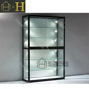 Vitrina de vidrio de aluminio con diseño de visión completa, funda de vidrio LED, diseño contador, 4 pies