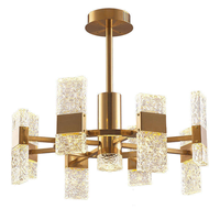 Lustre carré moderne en verre à LED avec effet d'ondulation d'eau, en métal doré de luxe, pour salle à manger, chambre à coucher, salon