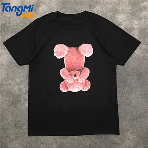 Camiseta de algodón mercerizado de alta gama para mujer, remera estampada de oso para mujer, Camisetas estampadas de marca de lujo