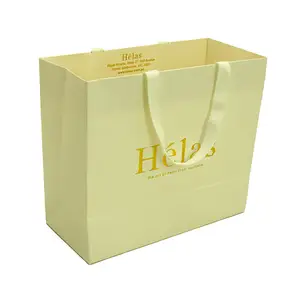 Paper Bag Supplier Famous Brand Custom Logo Gold Foil Shopping Paper bags For Craft Gift Clothing cosmetics packaging