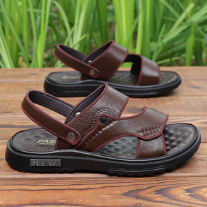 Sandalias de Cuero para Hombre, Primera Capa de Piel de Vaca, Suela Gruesa Antideslizante, Estilo Casual de Verano, con Tiras Cruzadas, Punta Abierta, Suela de Goma, Entresuela de EVA - Product Image 3