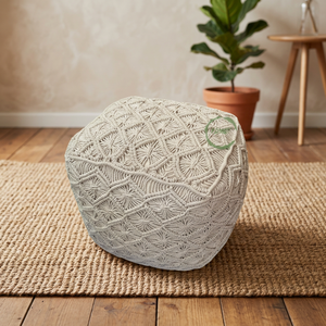 Pouf ottoman repose-pieds moderne en coton crocheté fait main pour entrée, chambre, appartement, entrepôt, atelier - Product Image 2