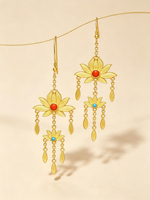 Heißer Verkauf: Neues Design Gold 925 Sterling Silber Emaille Lotusblüten-Quastenohrringe – Eleganter floraler Modeschmuck als Partygeschenk