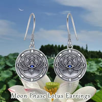 Boucles d'oreilles pendantes en argent sterling 925 avec œil bleu lotus, bijoux de protection spirituelle pour femmes