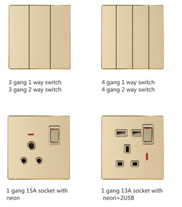 Luxury Gold <strong>13A</strong> UK USB Wall Power <strong>Socket</strong> Universal 10-hole Plug <strong>Socket</strong> Outlet <strong>Switch</strong> Electrical Wall Outlet With Usb Charger - Product Image 4