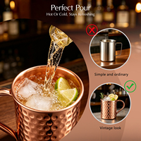 Mug martelé artisanal haut de gamme 400 ml (13,5 oz) en acier inoxydable pour cocktail Moscow Mule avec poignée sécurisée pour bar à domicile et fêtes