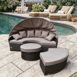 Conjunto de Jardín Moderno para Exteriores de Villa y Hotel con Toldo de Aluminio y PE Multifuncional y Tumbona - Product Image 1