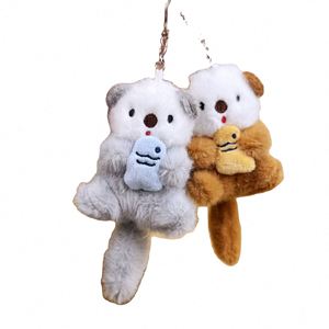 Cute Sea Otter Plush Carabiner <b>Keychain</b>-Soft Cotton Toy Doll with Fish Design Light <b>Keychain</b> for Bags - Product Image 1