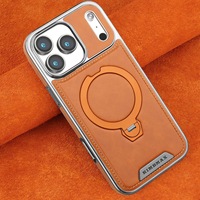Support magnétique rotatif à 360 degrés adapté aux étuis de téléphone en cuir haut de gamme 17 Promax, iPhone 16 Plus, cuir uni 15PM