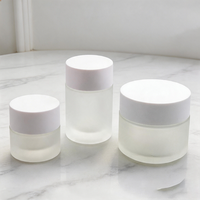 Emballage cosmétique de luxe avec logo personnalisé, 20, 30, 50, 100 g, oz, ml, pot en verre transparent givré pour crème pour les yeux, le visage et le corps, avec couvercle en plastique