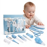 Kit de soins pour bébé 10 pièces, ensemble de soins pour nouveau-né avec brosse et peigne à cheveux, coupe-ongles pour bébé, ciseaux, aspirateur nasal, thermomètre