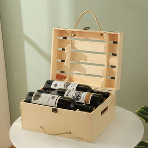 Caja de Regalo para una Botella de Vino de Madera de Pino con Asa, Estuche de Embalaje para Vino con Patrón Grabado para Regalos y Promoción de Marca - Product Image 5