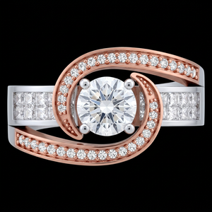 Bague de mariage de luxe pour femme en or jaune 14 carats avec diamant de laboratoire, motif tourbillon halo rond, sertissage princesse, personnalisable OEM - Product Image 1