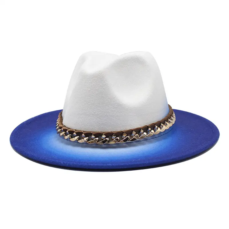 Fedora, sombrero de Jazz de lana de Color degradado a la moda, sombrero de copa a la moda para mujeres y hombres, sombreros Fedora