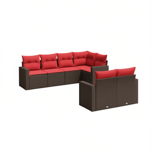 Set di divani da giardino in polyrattan marrone, 7 pezzi con cuscini, mobili da esterno moderni - Product Image 1