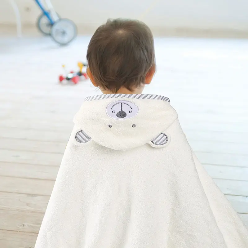 Toallita de algodón orgánico animal de rizo personalizada al por mayor, juego de toallas de baño con capucha para bebé recién nacido y niño pequeño