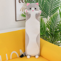 Oreiller en peluche pour chat de 90 cm, adorable chaton en peluche, jouet doux confortable, design anime, rembourrage en coton PP polyester, cadeau unisexe, sous vide