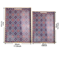 Ensemble de plateaux de rangement décoratifs rectangulaires, plateaux de service ethniques vintage multi-usages avec bordure dorée et poignées découpées