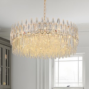 북유럽풍 물방울 크리스탈 샹들리에 천장 조명 75cm 골드 바디 E14 소켓 맞춤형 펜던트 루스터 - Product Image 1