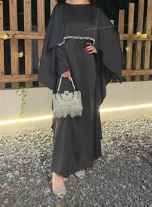 Factory Wholesale Custom Logo Women's Elegant Black Satin Cape Sleeves Modest <b>Eid</b> Abaya <b>Dress</b> - Product Image 3