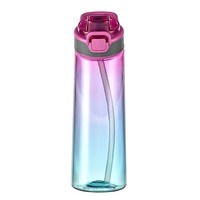 Bouteilles transparentes anti-fuite en Tritan+PP avec paille intégrée et couvercle à ressort, compatibles lave-vaisselle, idéales pour le camping et la randonnée