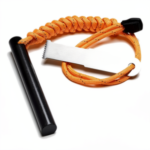 Ferrocerium Rod With Orange Paracord Handle Stainless Steel Outdoor <b>Fire</b> Starter Survival <b>Tool</b> - Product Image 1