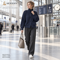 Cardigan en maille à col montant pour femme, boutonné sur le devant, côtelé, coupe décontractée, vêtement d'hiver, vente en gros personnalisée