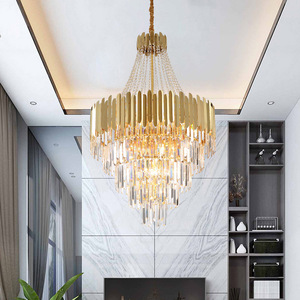 Candelabro de cristal LED de lujo dorado grande para iluminación interior del vestíbulo del hotel luces colgantes de diseño individual - Product Image 1