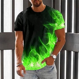 T-Shirt da Uomo con Design 3D a Fiamma, 180g Poliestere/<span class=keywords><strong>Cotone</strong></span>, Stampa Digitale, Collo Tondo, Manica Corta, Traspirante, Asciugatura Rapida, Elegante - Product Image 2
