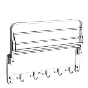 Porte-serviettes mural pliable en acier inoxydable 304 pour salle de bain, étagère à serviettes polie avec crochets pour vêtements - Product Image 5