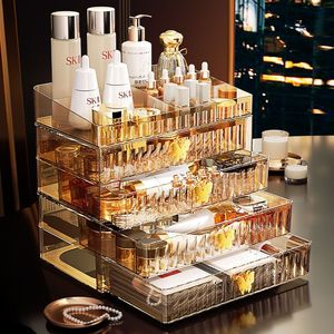 Acrylic Cosmetic Storage <b>Box</b> With Drawers Desktop <b>Makeup</b> Organizer For Skincare And Lipstick Holder Golden Transparent Design - Product Image 1