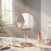 Miroir cosmétique de bureau double face rond en métal chromé, personnalisable et non pliable, tendance mode