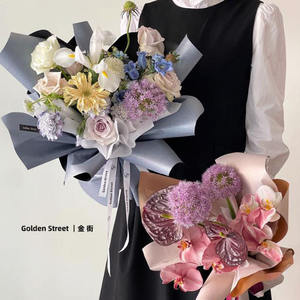 กระดาษห่อดอกไม้ลายดอกไม้แบบซาตินมุก เนื้อฟิล์ม<span class=keywords><strong>ไหม</strong></span>คุณภาพสูง กันน้ำ สำหรับห่อช่อดอกไม้ วัสดุห่อช่อดอกไม้ - Product Image 5