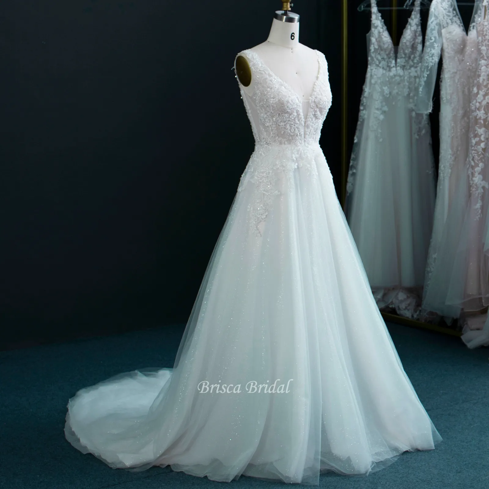 Stylish Gown Wedding Dress 2022 A-line Sexy Illusion Lace Hot Sale Sparkle Fashion Women Sexy Custom White OEM Bridal Dress