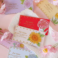 Cartes de vœux pliables vintage à motif floral doré, tournesol, rose, œillet, hortensia, cartes de vœux avec message de bienvenue