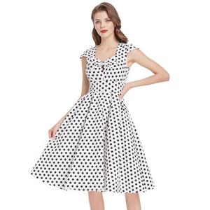 BPS02049 Signore Polka Dots Dress Del Manicotto Della Protezione Del <span class=keywords><strong>Cotone</strong></span> Con Scollo A V <span class=keywords><strong>Svasato</strong></span> A-Line Retro Vintage Vestito Elegante - Product Image 4