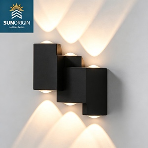 Applique murale LED moderne minimaliste en aluminium, étanche, éclairage haut/bas, cube noir et or, pour chambre, couloir, jardin, extérieur - Product Image 1